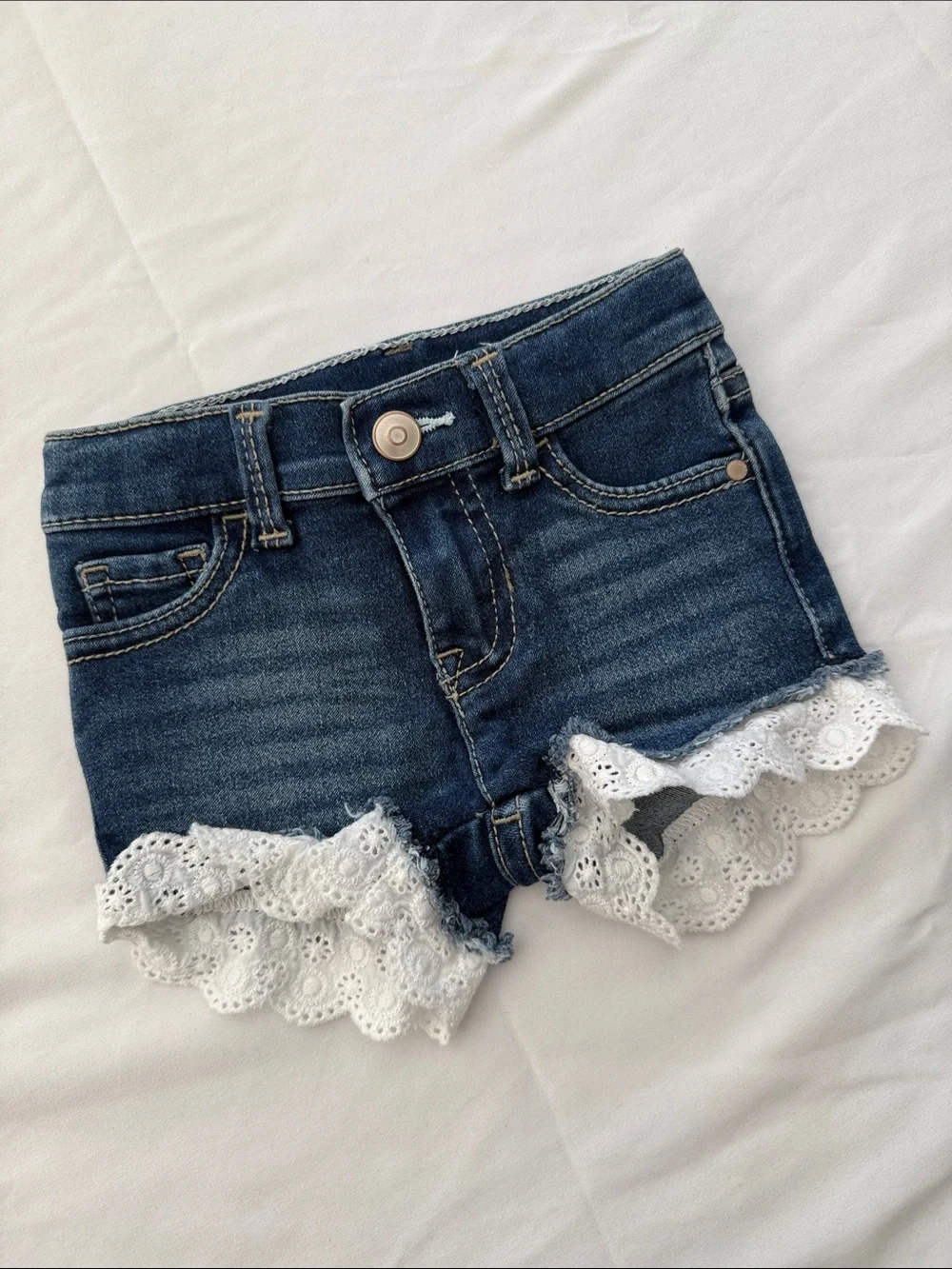 OshKosh B'gosh Dark Denim & Pink Lace-Trim Shorts Set